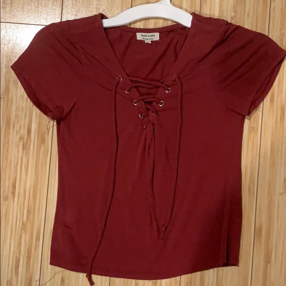 Maroon Criss-Cross Crop Tee